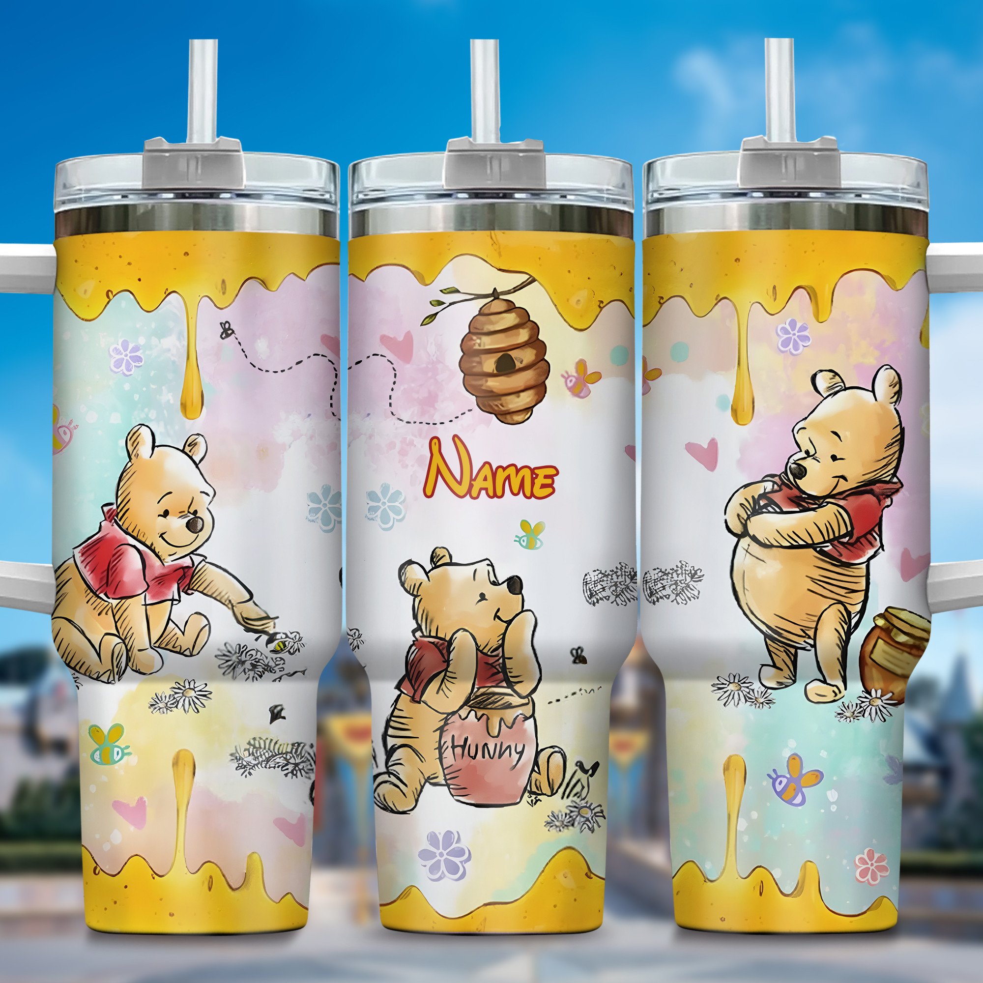 Winnie The Pooh Cartoon Custom Stanley Cup 40 oz 30 oz Tumbler With Handle