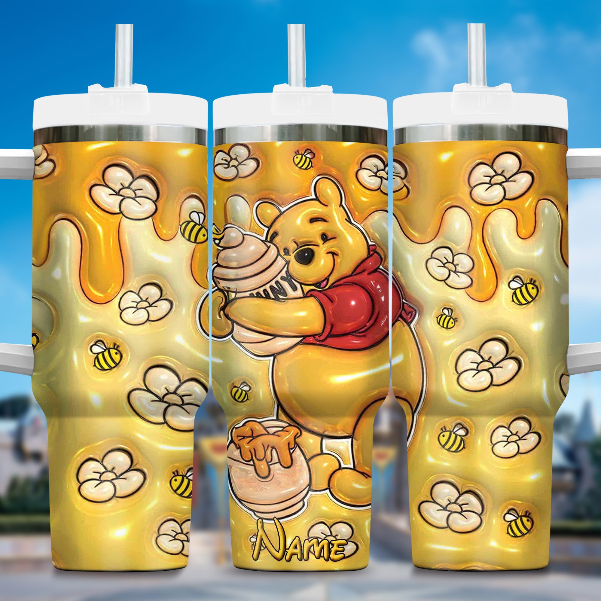 Winnie the Pooh Cartoon Custom Stanley Cup 40 oz 30 oz Tumbler With Handle