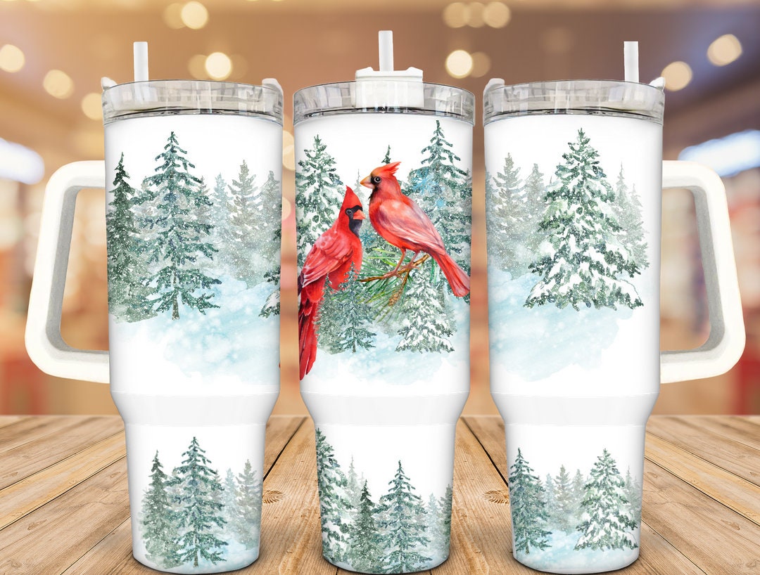 Winter Cardinal Custom Stanley Cup 40 oz 30 oz Tumbler With Handle