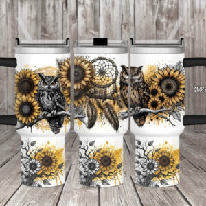 Yellow Owl Sunflower Custom Stanley Cup 40 oz 30 oz Tumbler With Handle